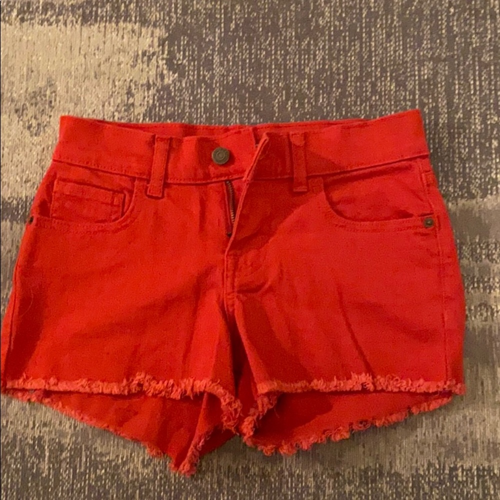 Red denim shorts